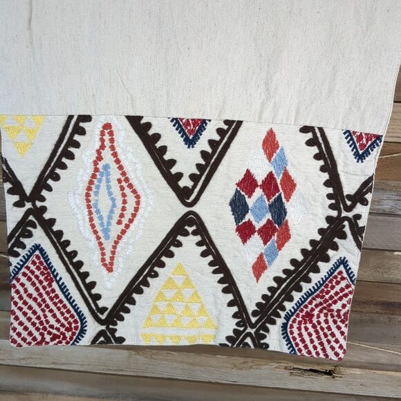 Embroidered Table Runner Target Threshold Cream Brown Red Multi Bohemian Ethnic - Picture 1 of 8